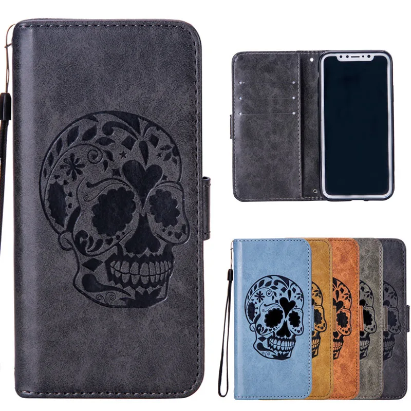 Luxury Retro Skull Leather Flip Wallet Soft TPU Cover For Moto Motorola G5 G5S G4 E4 C Z2 X4 Plus Play Nokia N3 N5 N6 Case | Мобильные