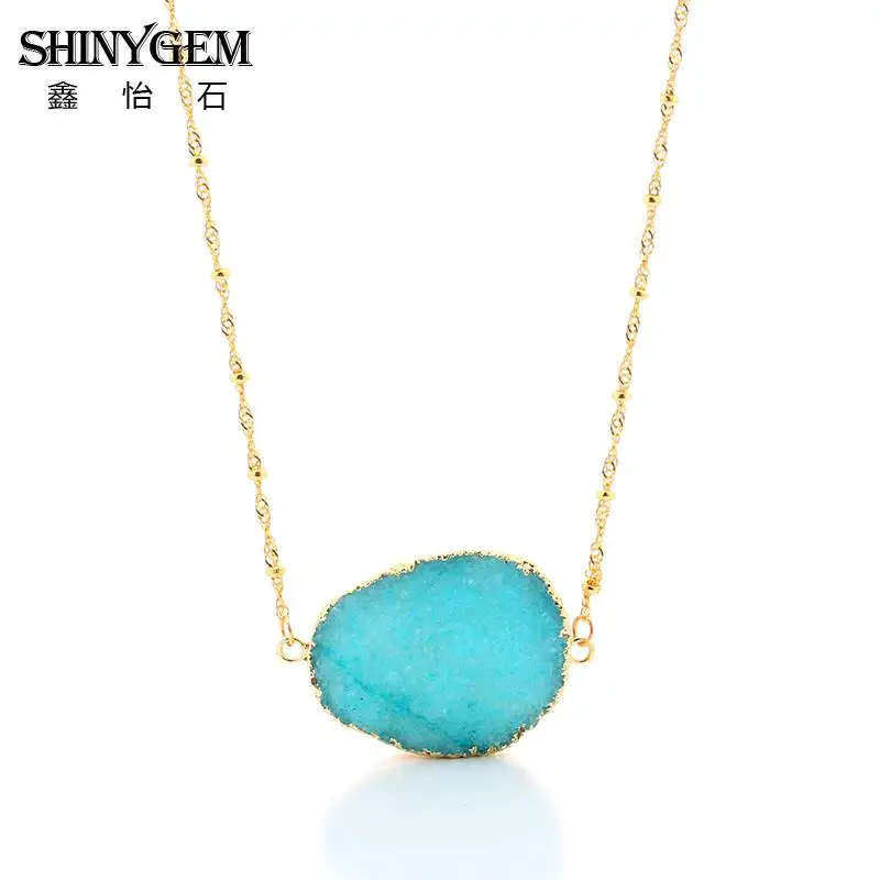 

5 piece Rose Quartzs Crystal Necklace Women Natural Stone Agates Connector Pendant Necklaces Druzy Drusy Colares Femininas
