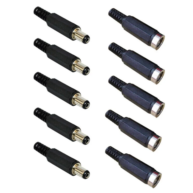 5 Pair (10pcs) 2.1x5.5mm Male Female DC Power Plug Socket Jack Adapter Connectors Set