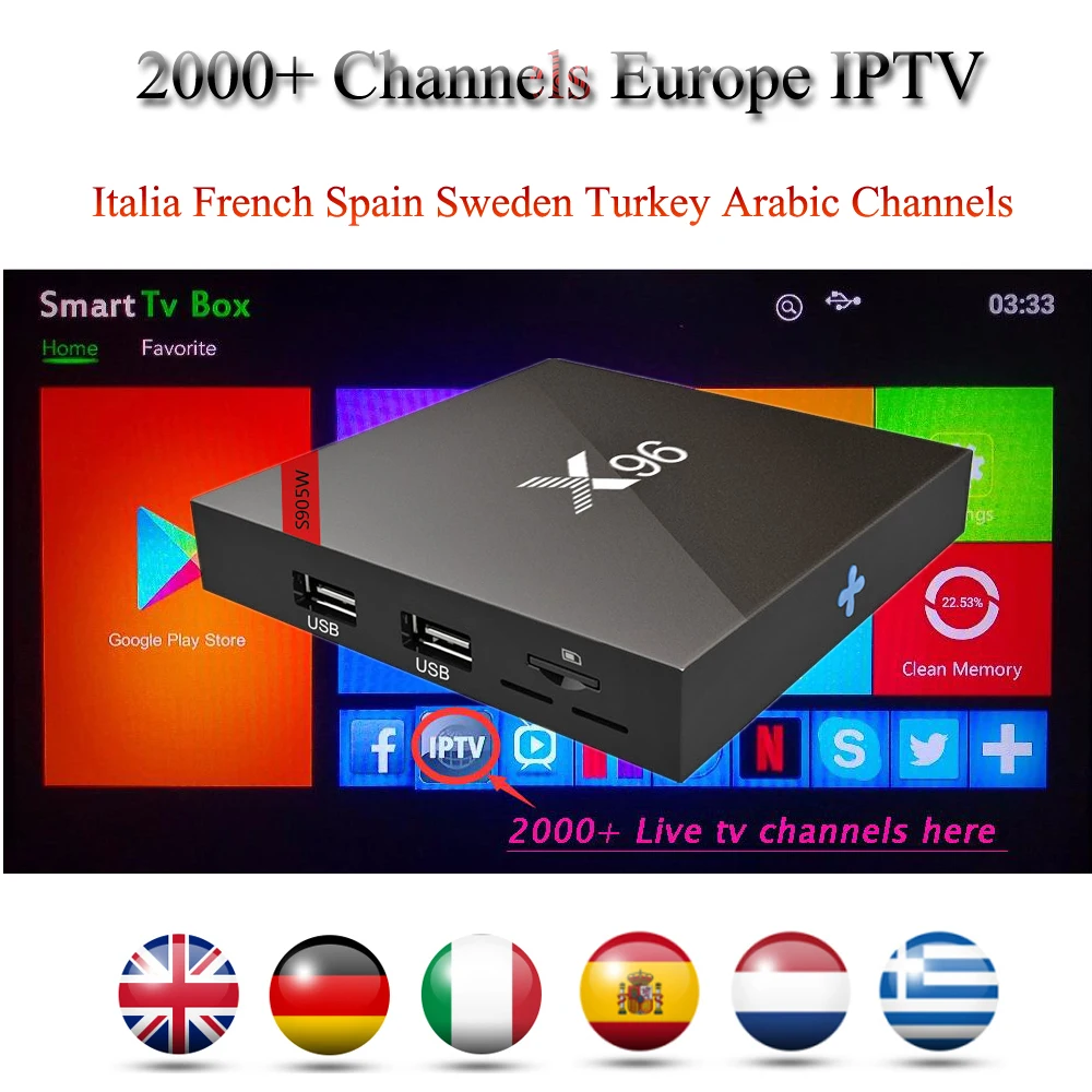 1 год Европейский IP tv подписка 4K Android tv box Italia французский Испания Швеция голландский Арабский IP tv X96 Android 7,1 Smart tv box