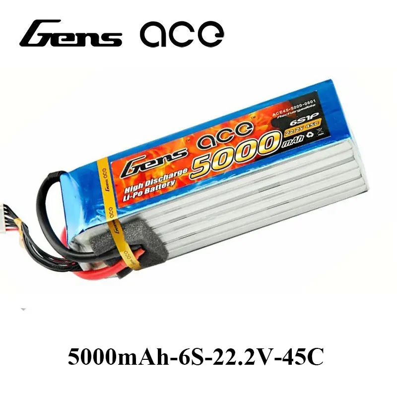 Gens ace Lipo аккумулятор 22,2 V 5000mAh Lipo 6S аккумулятор 45C для больших спортивных аэробических 3D вертолетов RC аксессуары EDF самолеты