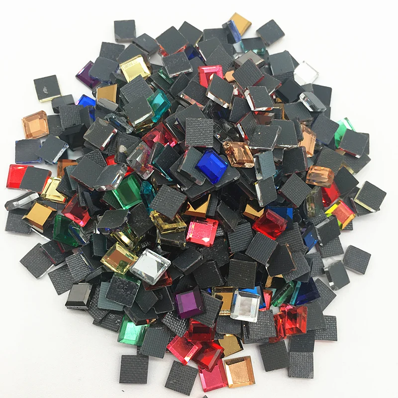 

100pcs/lot 6*6mm Color mixing Flat Top Square Iron On Hotfix Glass Crystal Rhinestones for Jewelry Making
