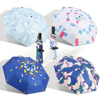 

Cartoon Umbrella Rain Women Folding Anti UV Protection Sun Umbrella Windproof Parasol Painting Geometric Paraguas plegable