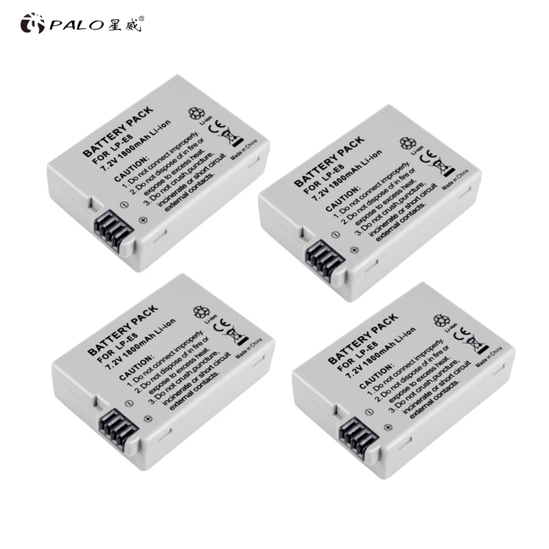 PALO 1/2/4 шт LP E8 батарейный блок Bateria Lp для Canon 550D 600D 650D 700D X4 X5 X6i X7i T2i T3i T4i T5i DSLR