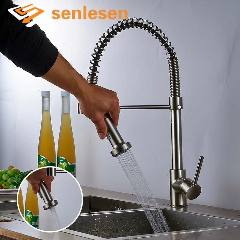 Senlesen Kitchen Faucet Nickle Brass Pull Down Sprayer Vanity Sink