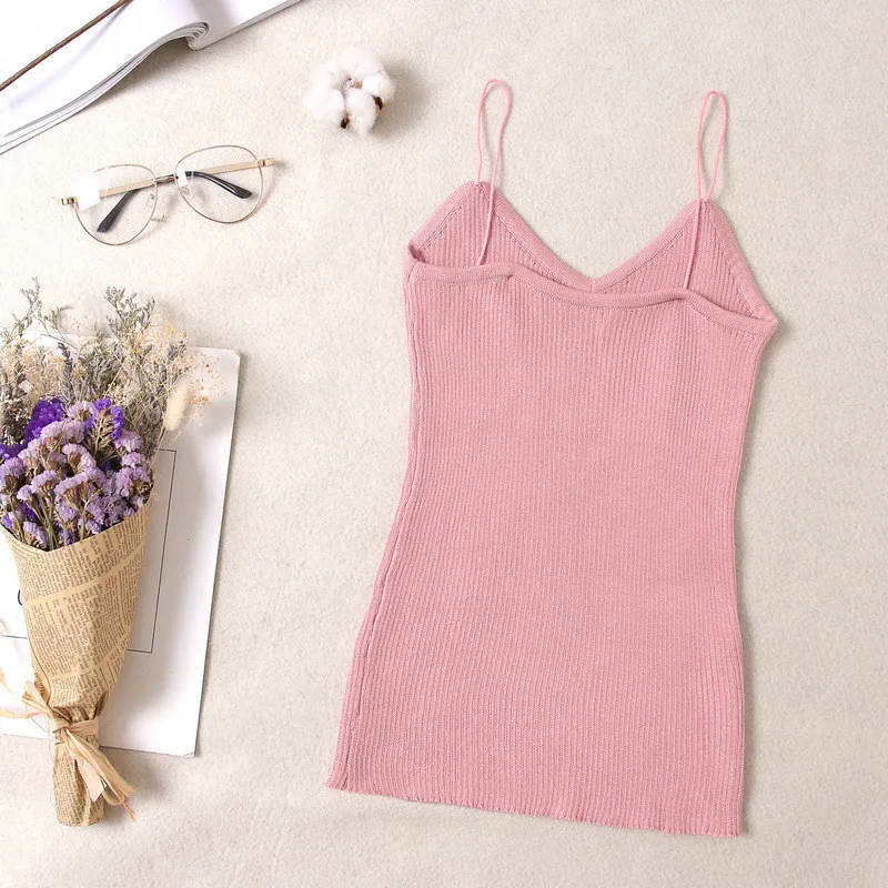 pink Кроп-топы Tamls Camis Camisole tank Moda Mujer вязаная футболка топы без рукавов Повседневная футболка - Цвет: pink