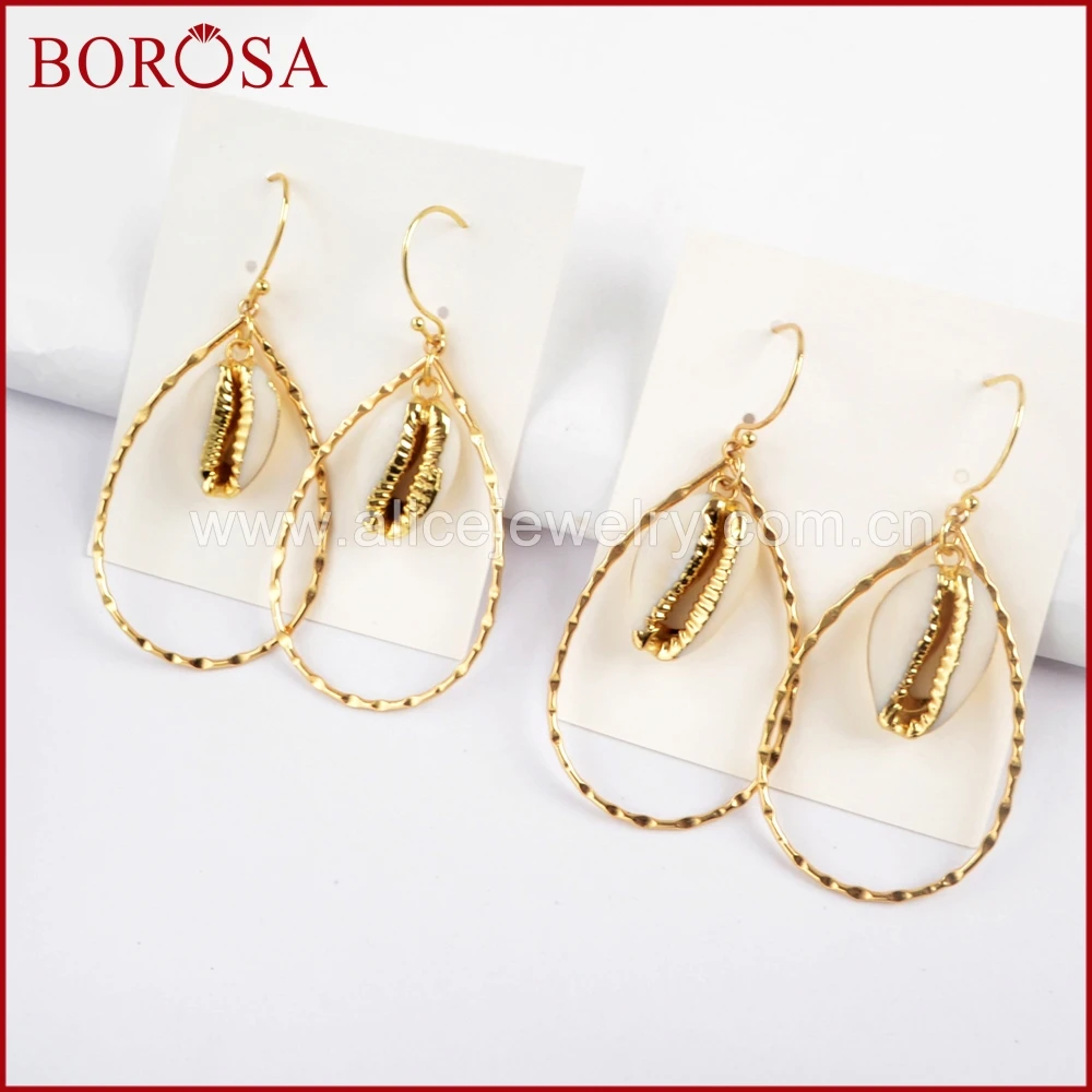 BOROSA 5Pairs Gold Color Natural Cowrie Shell Teardrop Earring Fashion Trim Dangle Earrings Jewelry For Women G1583 | Украшения и