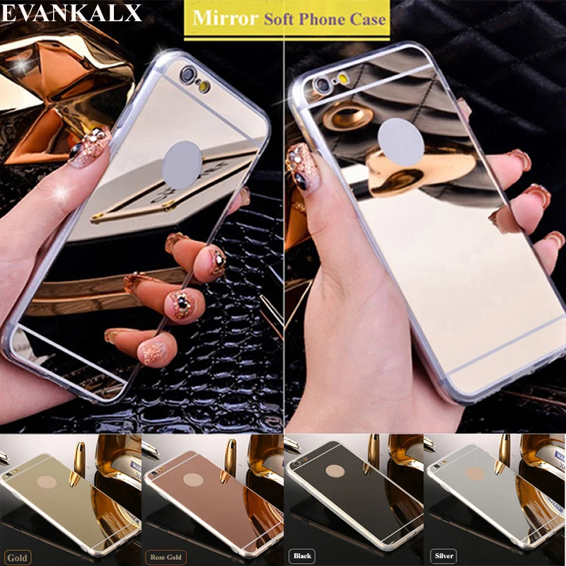 

EVANKALX Mirror Case For iPhone X XR XSMAX Soft TPU edge Phone Cases For iPhone 6 6s 7 8 Back Cover For iPhone 6 6S 7 8 Plus