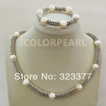 

WEICOLOR 10-11mm Natural Potato Pearls And Silver Plated Snow Flower Item Set. Best Gift For Mothers!