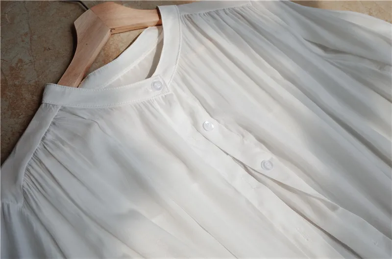 Летняя женская пляжная одежда больших размеров, закрытые топы, блузка, однотонная белая хлопковая туника, повседневные рубашки с длинным рукавом длиной до щиколотки N737