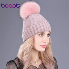[boapt] подлинный шерсть кролик реальный натуральный енот мех зима тепло бархат головные уборы женщины повседневная эластичность колпачки женский пол шапочки