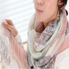 Горячая Распродажа, Модный богемный пляжный мягкий длинный шарф из вуали, женский шарф с принтом Эйфелевой башни, платок палантин шарфы