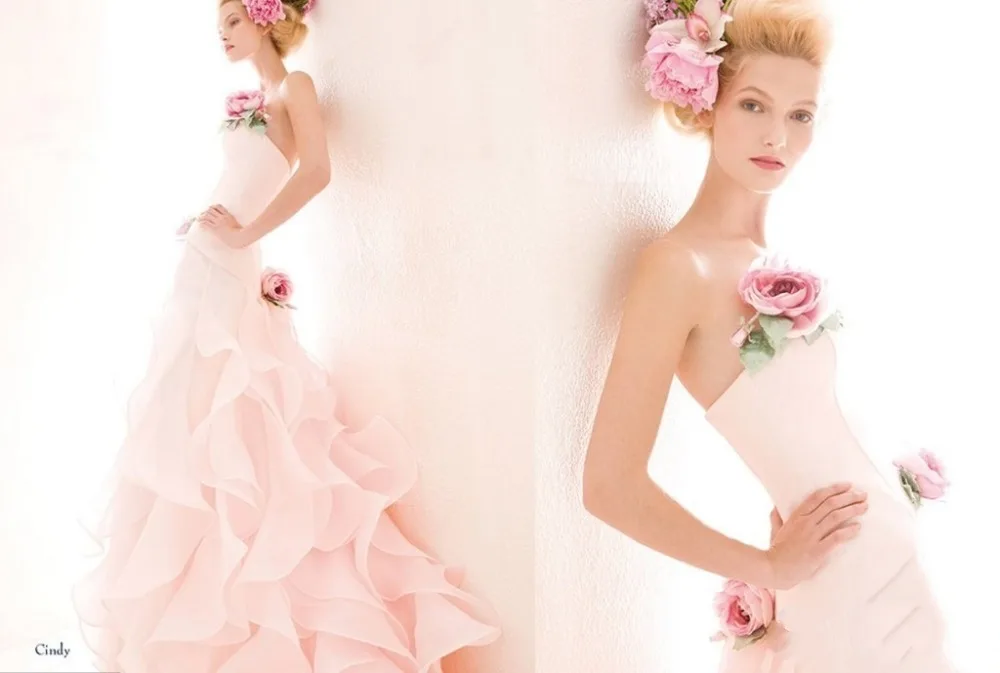 Glamorous Pleated Ruffles Organza Wedding Gown Soft Sweetheart With Glamorous Pleated Ruffles Organza Wedding Gown Soft Sweetheart With Handmade Flowers Pink Dresses Bridal Gowns In From