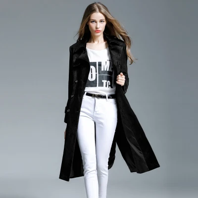 CHAOJUE Брендовое удлиненное замшевое пальто для женщин осень/зима дизайн плюс размер верхняя одежда для офисных леди тонкое пальто - Цвет: Черный