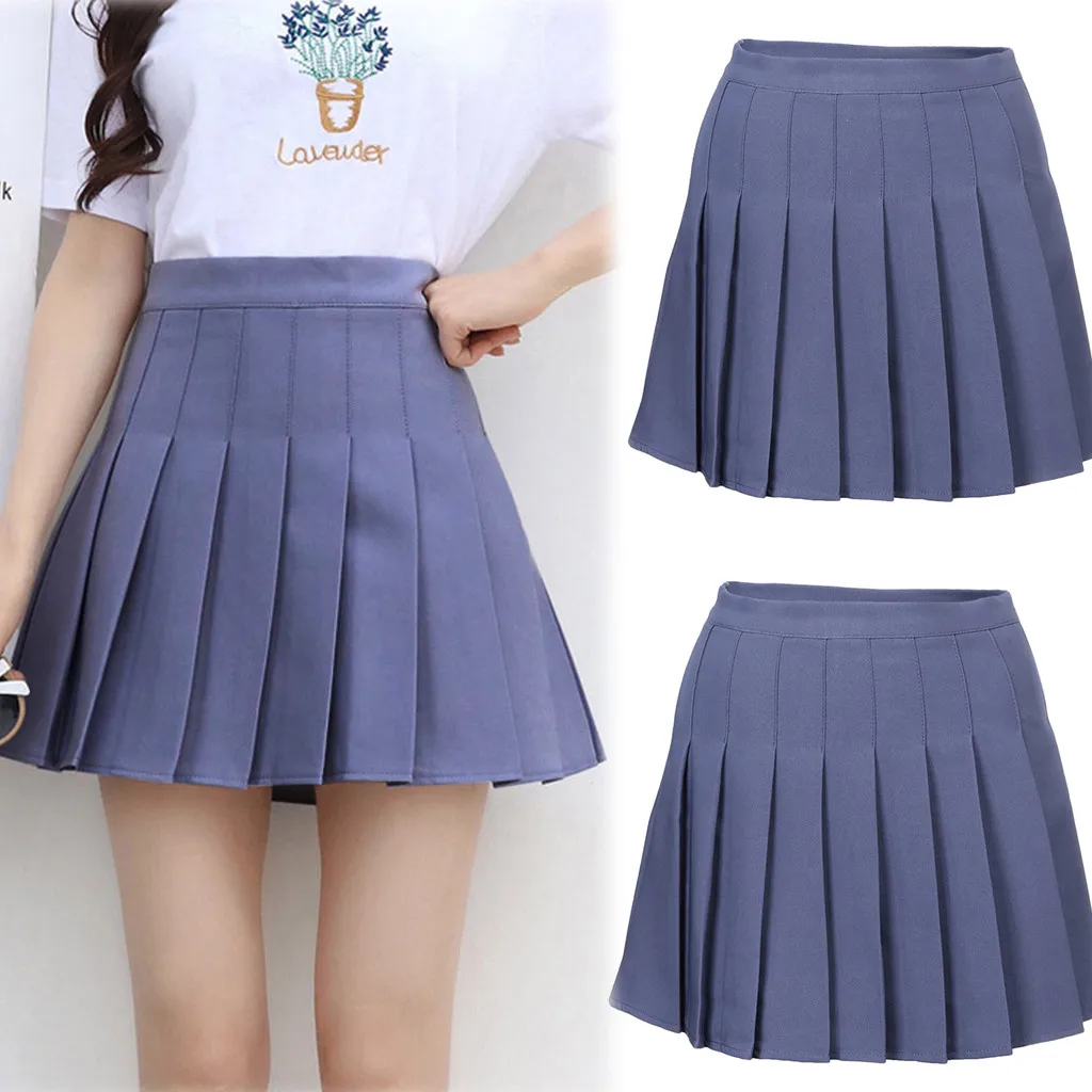 

FREE OSTRICH Women Skirt High Waist Pleated Mini student Slim Waist Tennis Kawaii Female Mini Summer Skirts Short Under It