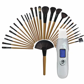 

Hot Sale Portable EMS Digital Rechargeable Beauty Facial Cleaner Peeling Nourish Skin+Nature Wood Color 32Pcs Comestic Brushes