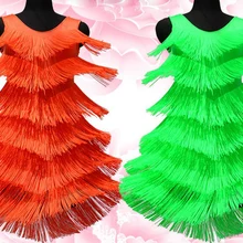 Женская юбка для латинских танцев, высокое качество, размер на заказ, классический сценический костюм с кисточками для латинских танцев, платье для латинских танцев для взрослых