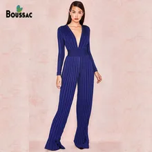 Sexy Women Jumpsuit 90% Rayon Deep V Neck Striped Celebrity Full Length Party Jumpsuit 2019 New Sexy Women Jumpsuit 90% Rayon Deep V Neck Striped Celebrity Full Length Party Jumpsuit 2019 New