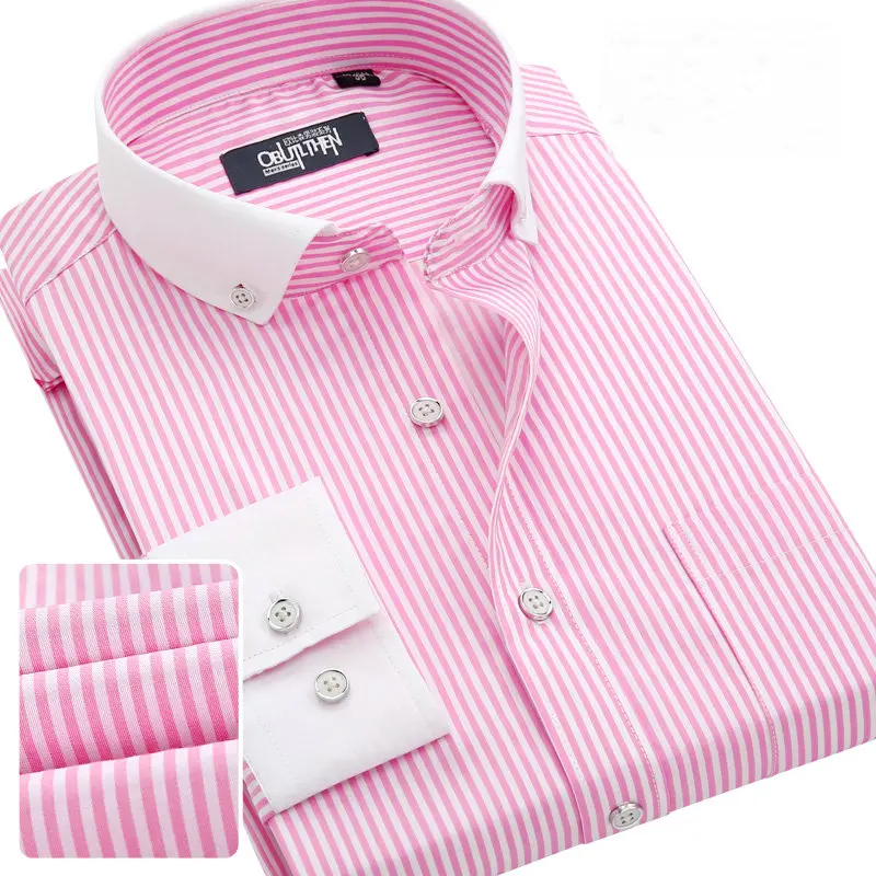 

2019 Men's Business Stripes Long Sleeve Shirts Spring Autumn New Male Casual Formal Shirts Dresse Slim Fit Blouse OUBISE WS21