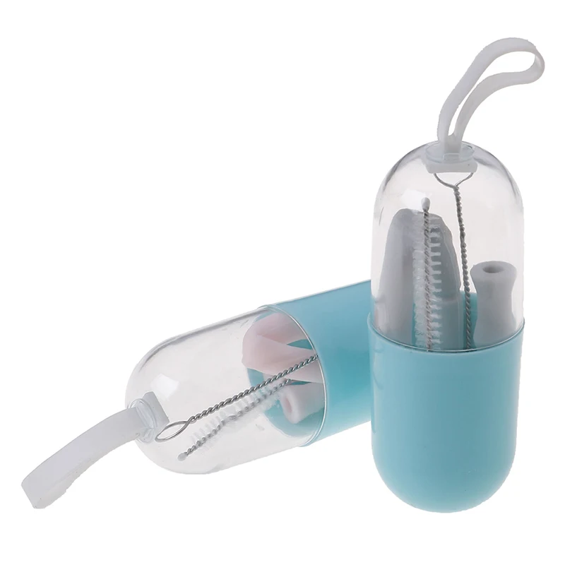 food grade silicone Straw Reusable Folding Drinking Straw with Carrying Case and Cleaning Brush for Travel,Office Drinks, Home