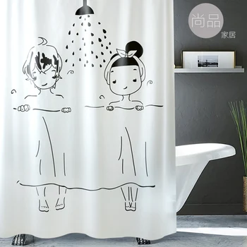 

Modern Shower Curtains Cartoon Couple Pattern Shower Curtains Bath Curtain PEVA Waterproof Bathroom Curtain With Hooks