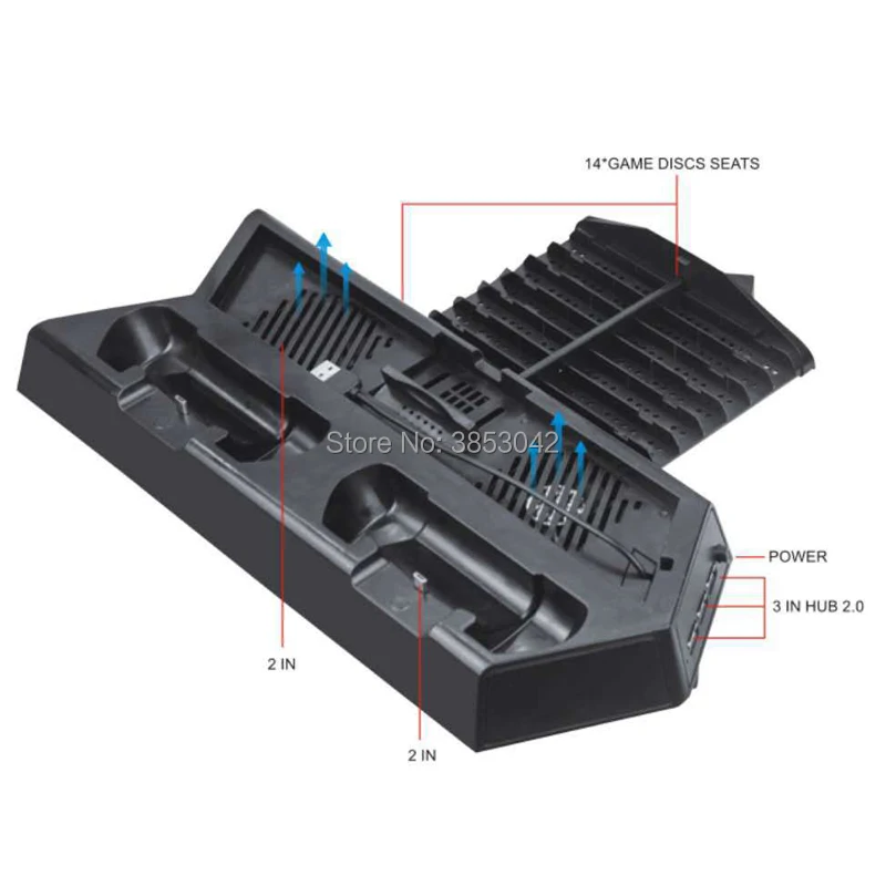 PS4 Pro Slim Vertical Stand Cooling Fans Dual Controller Charging Station 3 Extra HUB Ports For Playstation 4 Console (2)