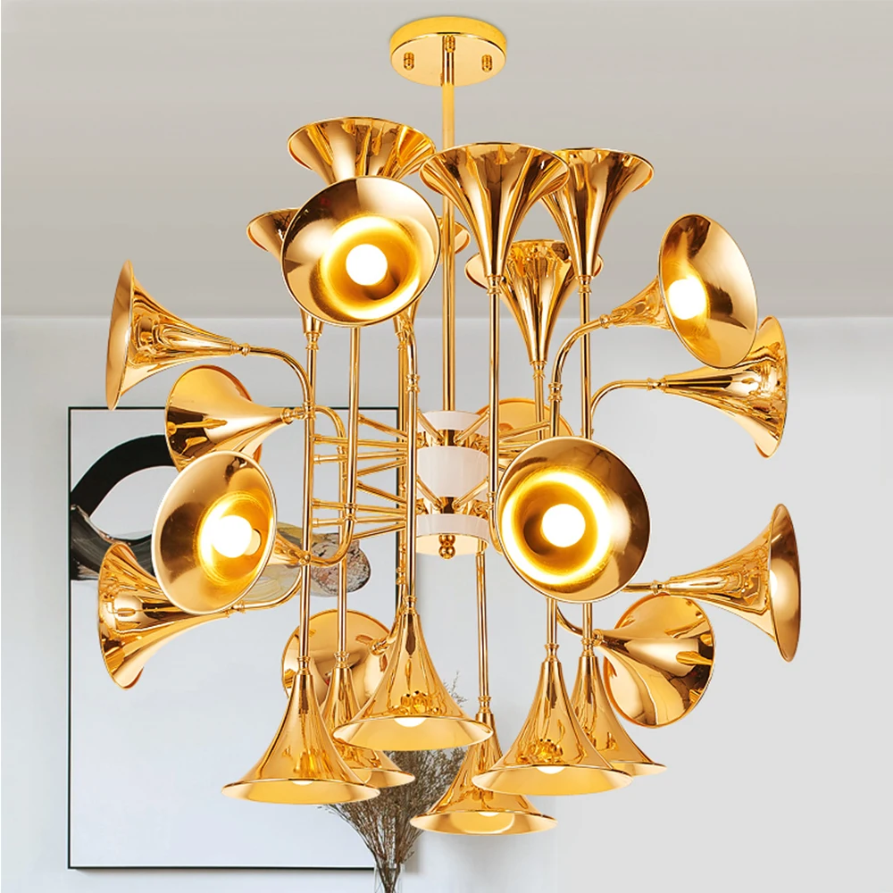 

Musical Instrument Horn Hanging Light Chandelier Suspension Lamp Lighting Fixture Trumpet Group 12/16/24 Head for Parlor Hotel
