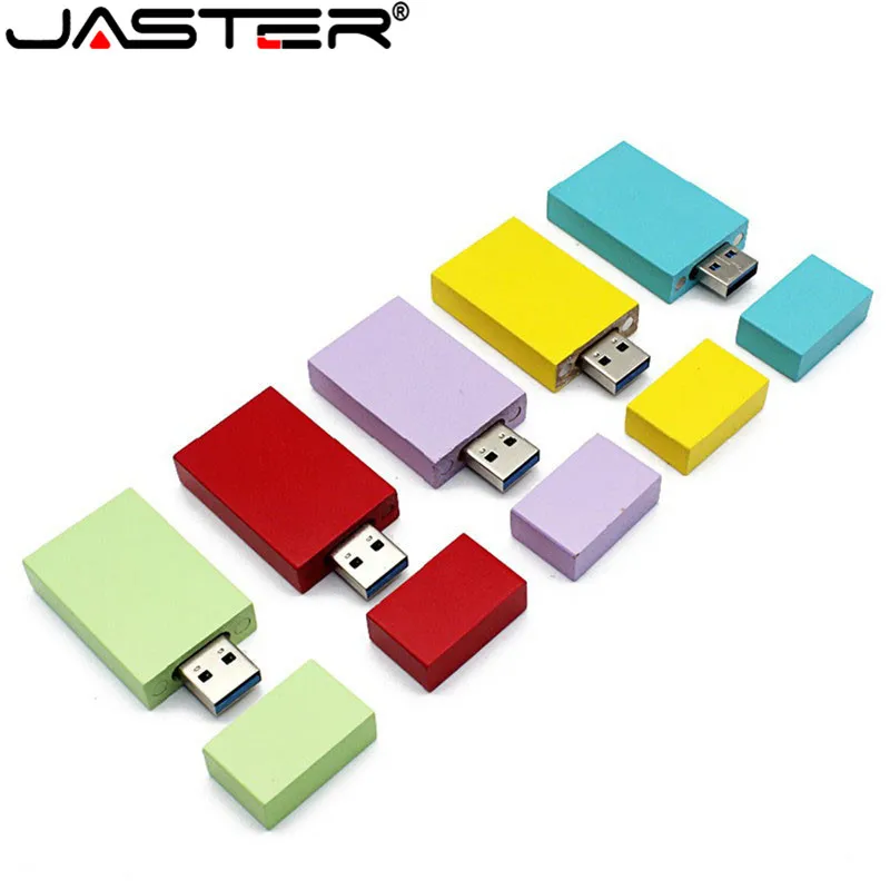 

JASTER USB 2.0 (5pcs freeLOGO custom) color wood block usb flash drive wood pendrive 4GB 8GB 16GB 32GB memory stick U disk