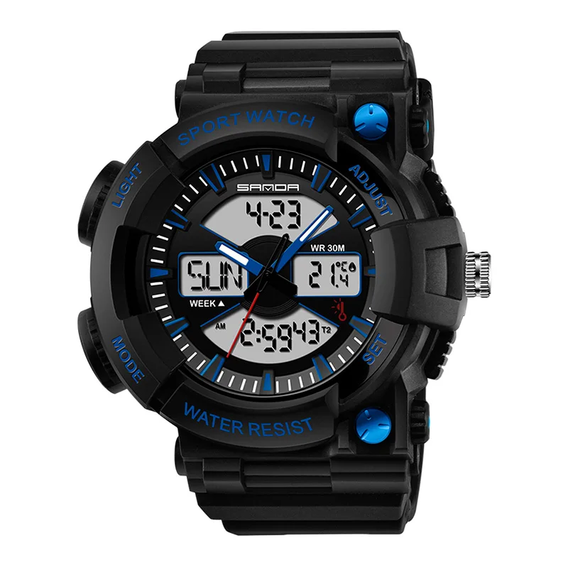 SANDA Модные Военные часы мужские водонепроницаемые спортивные часы s Shock светодиодный Электронные наручные часы Relogio Masculino - Цвет: blue