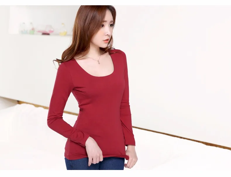 5 Colors Korean Sexy Tops Women 2016 New Spring Autumn Fashion Slim Tshirt Casual Long Sleeve T-Shirt Women Solid T Shirt A565 g