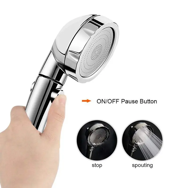 Handheld Shower Head High Pressure Chrome 3 Spary Setting with ON/OFF Pause Switch Water Saving Adjustable Luxury Spa Detachab Handheld Shower Head High Pressure Chrome 3 Spary Setting with ON/OFF Pause Switch Water Saving Adjustable Luxury Spa Detachab