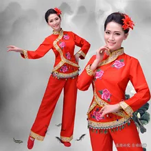 Hmong одежда китайские традиционные костюмы Yangko барабан с поясным ремнем вентилятор танцевальная одежда цветок вышивка группа Danceclassical костюм