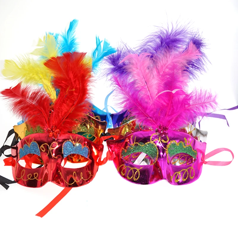 

15pcs/lot New Fashion LED Glowing Party Mask Birthday Halloween Princess Feather Mask Light Up Masquerade Masks flash Party mask
