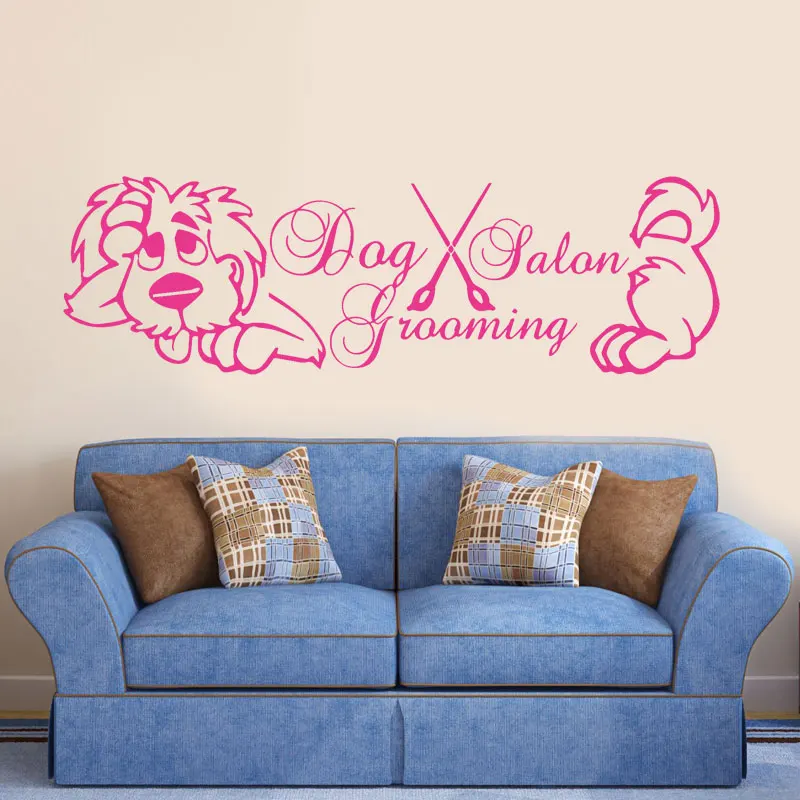 Rownocean Funny Cute Dog Grooming Salon Wall Decal For Pet Shop Puppy
