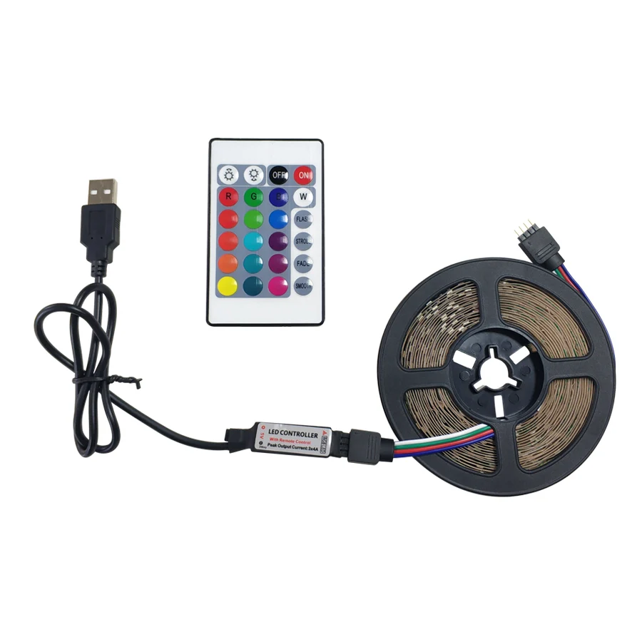 USB Светодиодные ленты 2,5 M AC/DC 12V RGB гибкий светодиодный светильник SMD 2835 24 пульта дистанционного управления Управление Водонепроницаемый лента Цвет изменение лента светильник s