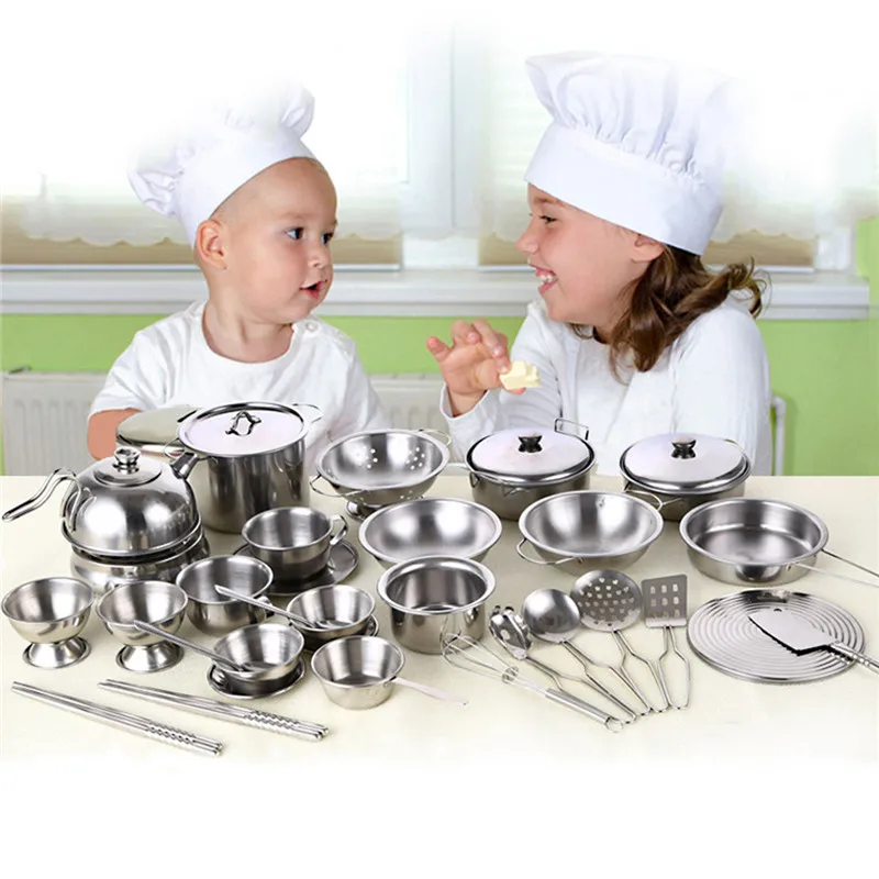 MWZ Kids 25pcs Kitchen Utensils Play House Cooking Toys Stainless Steel
