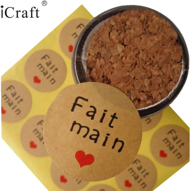 

102pcs Dia. 35mm Round French Fait Main Handmade Paper Sticker for Handmade Product, DIY Paper Label Gift Seal Sticker