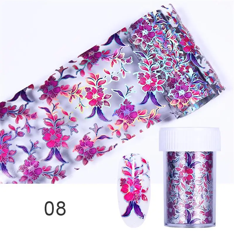 Pattern-3 1 рулон 4*100 см голографические цветы изображения Фольга для ногтей Стикеры для ногтей цветные наклейки для украшения ногтей DIY - Цвет: Pattern-3