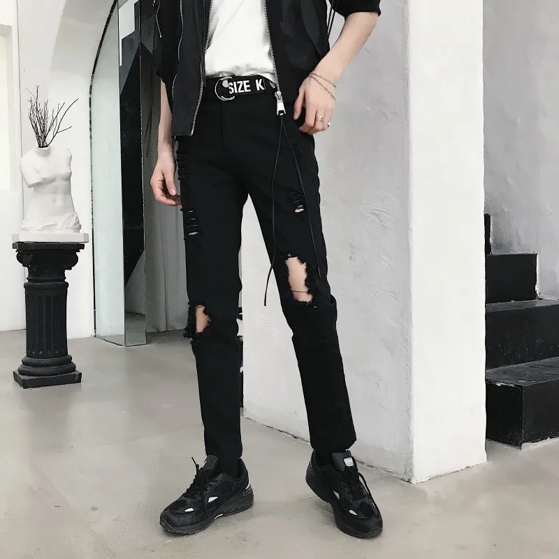 18 Summer New Style Holes Haren Slim Casual Trousers Personality Fashion Classic Influx Men Popular Youth Locomotives Punk Style