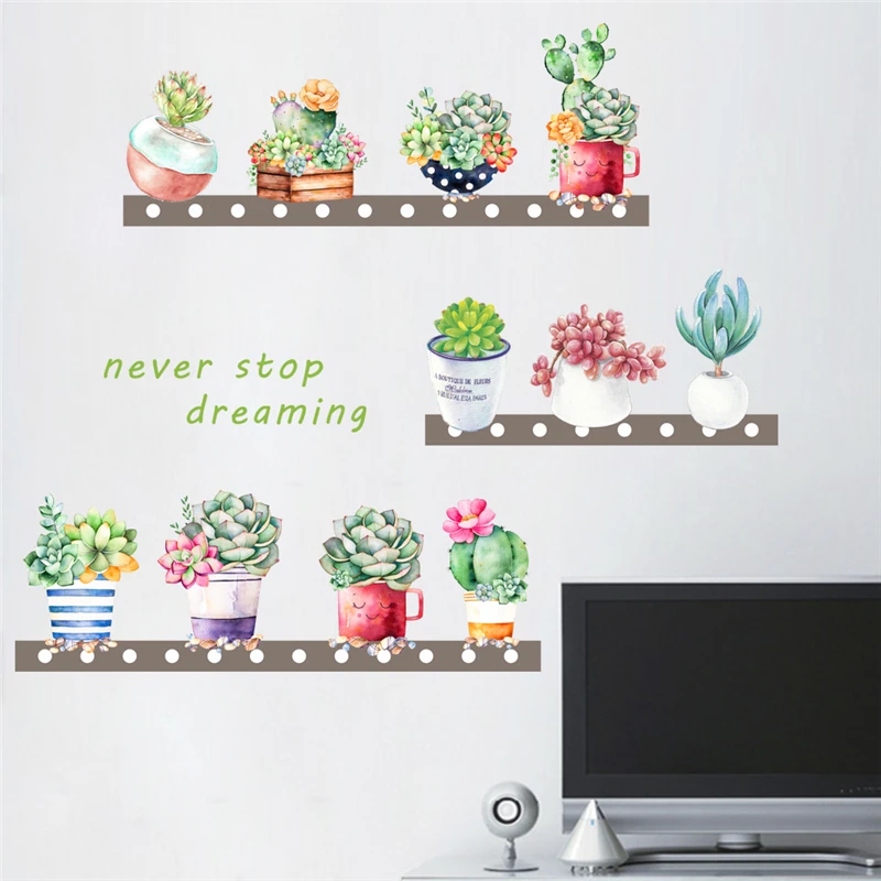 

creative succulents cactus pot plant wall decals bedroom sofa background home decor wall stickers pvc mural art diy wallpaper