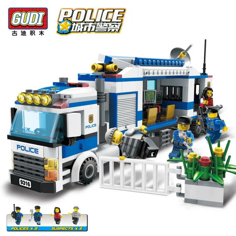 

9316 GUDI 407Pcs City Police Mobile Police Unit Model Building Blocks Enlighten DIY Figure Toys For Children Compatible Legoe