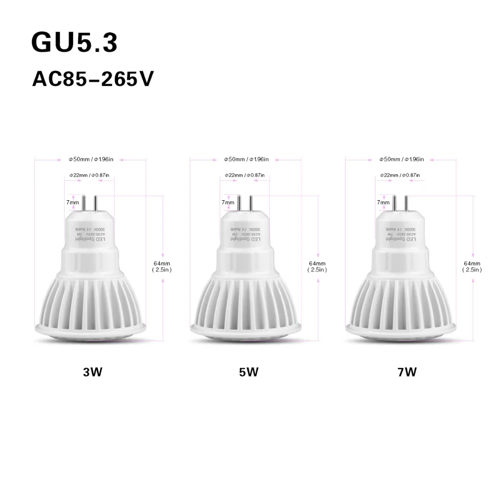 MR16 светодиодный 12V AC/DC 12V Точечный светильник, лампа гу 5,3 MR16 с регулируемой яркостью, GU5.3 COB 110V 220V 3W 5W 7W точечный светильник AC 85 V-265 V Алюминий