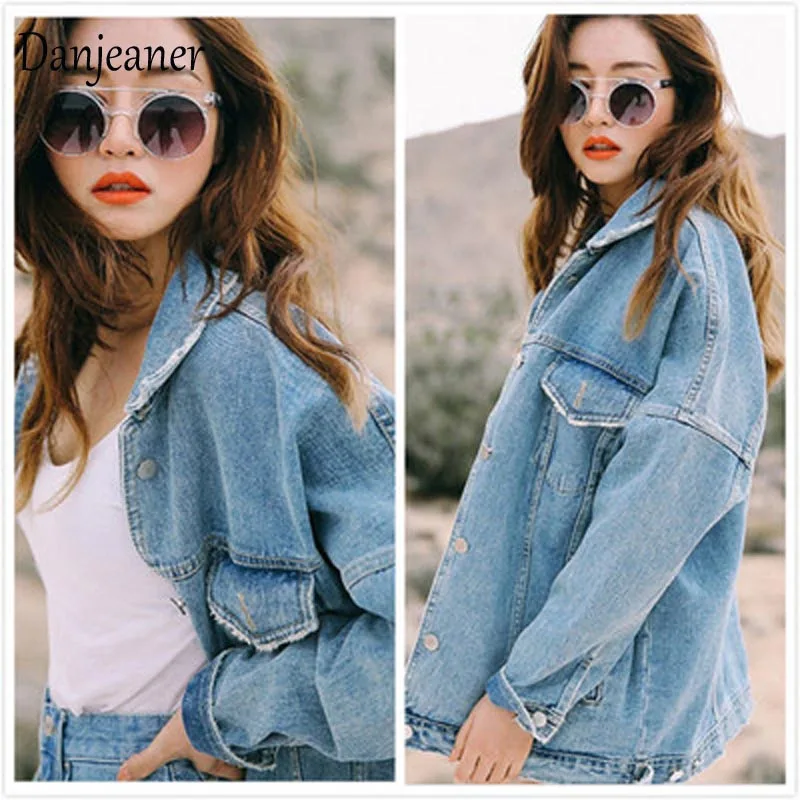 Very best  Danjeaner BF Wind Loose Large Size Denim Jacket Female Turn Down Collar Coat Casual Jean Jackets Fr