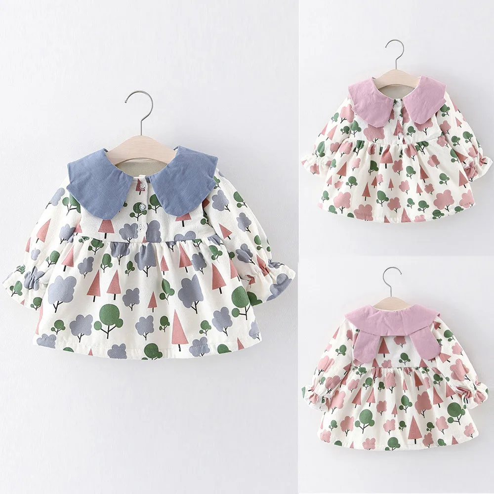 Telotuny платье для маленьких девочек с длинными рукавами для малышей дерево Цветочный принт платье наряд для платье для девочек принцессы 15