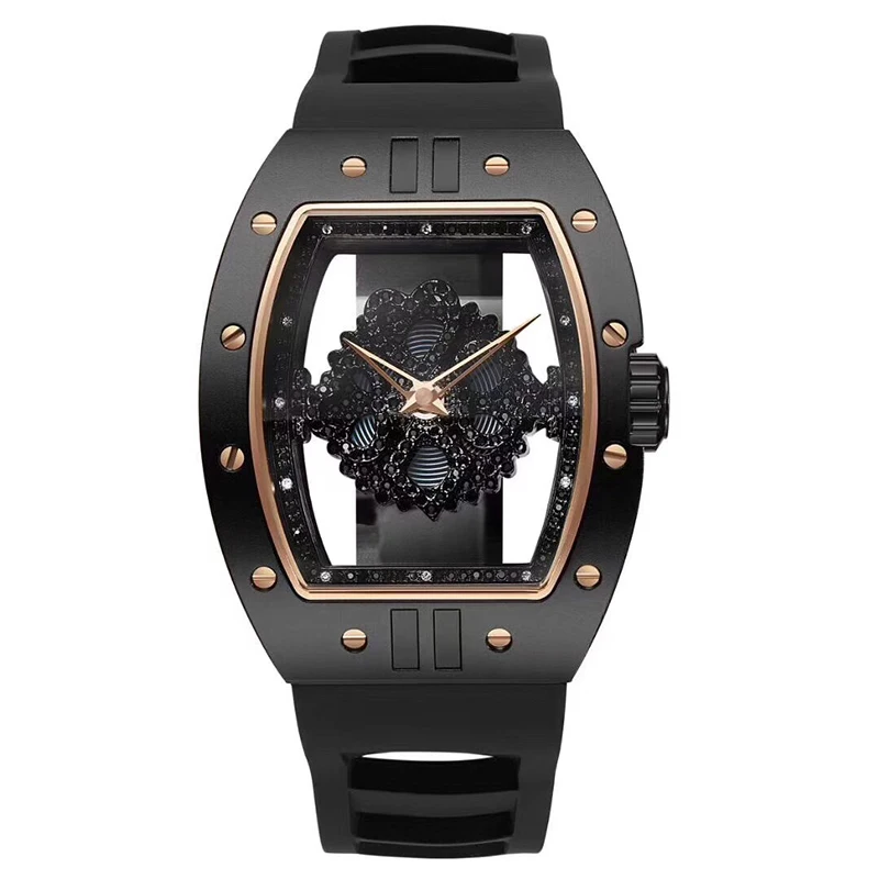 

Black Hollow Watches Male Sports Quartz Watch Men's Fashion Watch Top Brand Luxury Waterproof Watches Silicone Strap Steel Table