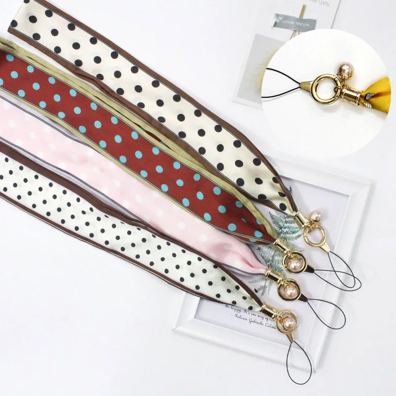 

Silk Cloth with Pearl Neck Strap Lanyards for Keys ID Card Gym Mobile Phone Straps USB Badge Holder DIY Hang Rope Lariat Lanyard