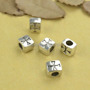 

60pcs/lots Metal antique tibetan silver charms square cross carved beads for Europe bracelets making diy jewelry supplies z42597
