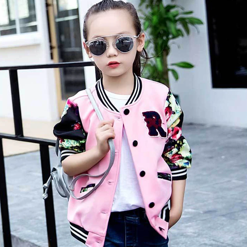 

Spring Autumn Kids Coats for Girls 2019 New Floral Sleeve Casual Girls Jackets Toddler Teens Clothes Children Baseball Outerwear