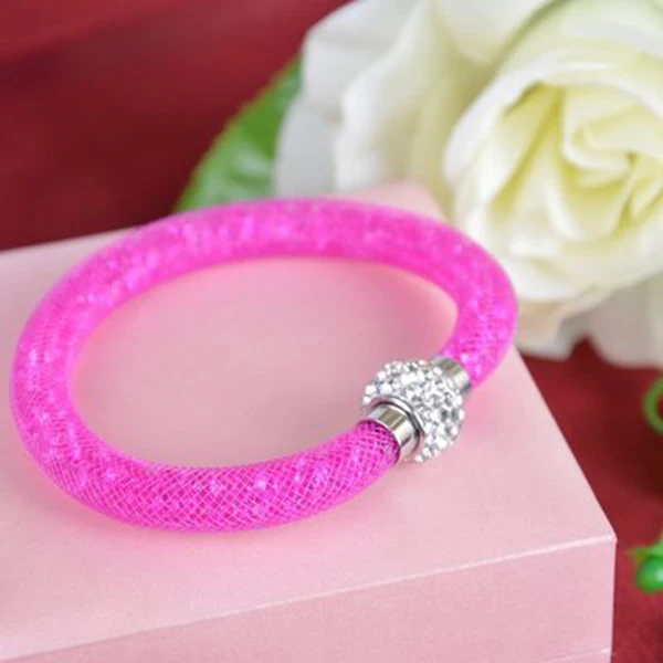 

Simple Fashion Women Bracelets Reticular Tube Filling Rhinestones Magnetic Buckle Hand Chain Ladies Jewelry Accessories