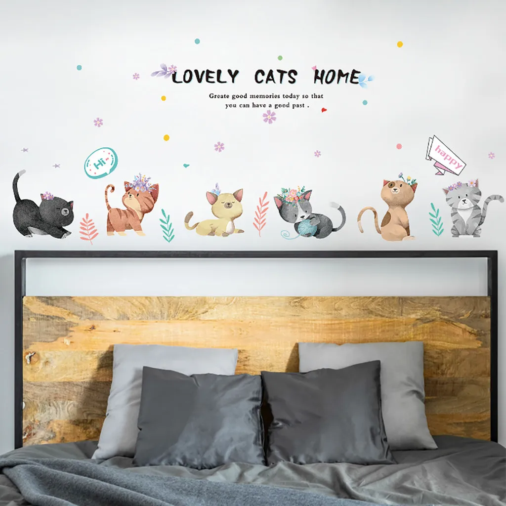 

Lovely Cats Wall Sticker DIY Warm Kitty Home Decal Inkjet Removable Cartoon Wall Stickers Home Interior Cafe Cake Shop Stickers